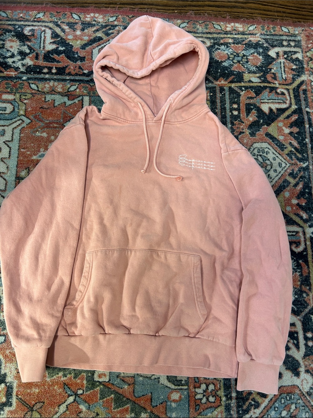 Women's Dusty Pink Pullover Hoodie with Subtle Chest Embroidery